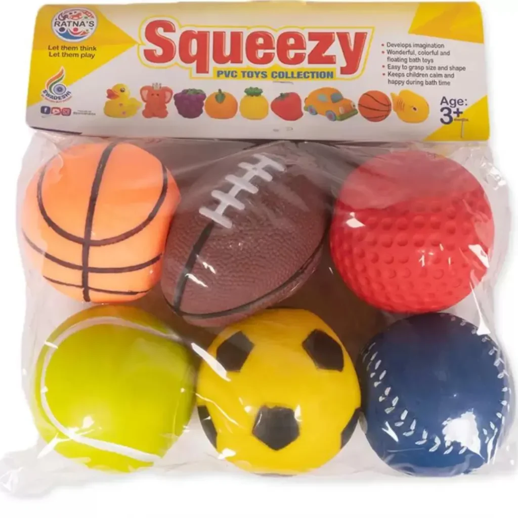 RATNA'S Squeezy Sports Ball 6pcs set Bath Toy (Multicolor) (1819)