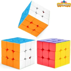 For kids and adults, Sloies Cubes 3x3 Stickerless Magnetic High Speed Cube Puzzle Enchantment Quick Stress-Relieving Cube Brainstorming Gift for Children in Bulk (Multicolor) three-piece pack