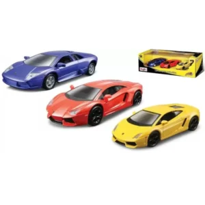 Maisto Pull Back Cars 4.5-inch Lamborghini 3 Pack Diecast Cars, Set 3 (Yellow, Orange, Purple, Pack of: 3)