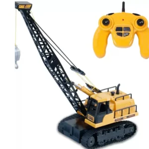 FIDDLERZ RC Remote Control Crane Tractor Toy Battery Powered Radio Control Construction Crane & Heavy Metal Hook With Weight Music Sound Engineering Truck - Yellow (Yellow