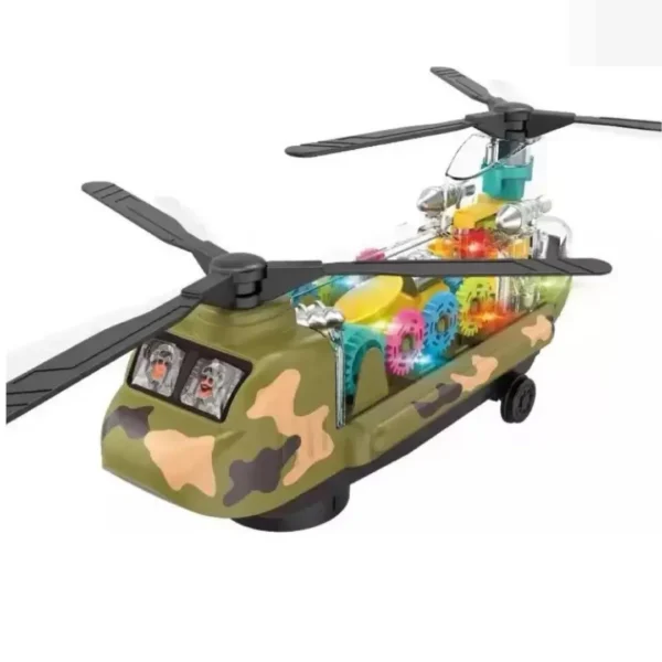 KOKEE TOYS Transparent Gear Helicopter Toy for Kids with Lights, Music, and Bump & Go Mode (Multicolor, Pack of: 1)