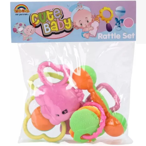 Kidzfun Rattle for Newborns Colourful Plastic Non-Toxic Set of 5 Rattle (Multicolor)