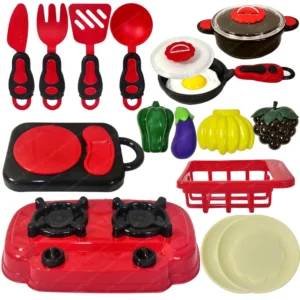 Kids' FunBlast Kitchen Play Set - 19 Pieces Playsets for Cooking, Pretend Play Sets, and Role Playing for Girls utensil-filled cooking set, play food, fruits, and vegetables Children's Toys