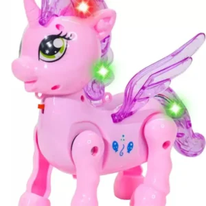 WISHKEY Walking Unicorn Toy for Kids, Musical Toys with Lights, Moving Toy with String (Pink)