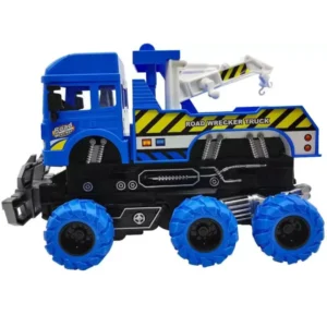 EMOB 6 Wheel Deformation Friction Powered Tow Truck Vehicle Toy with Light and Sound Effects (Blue)