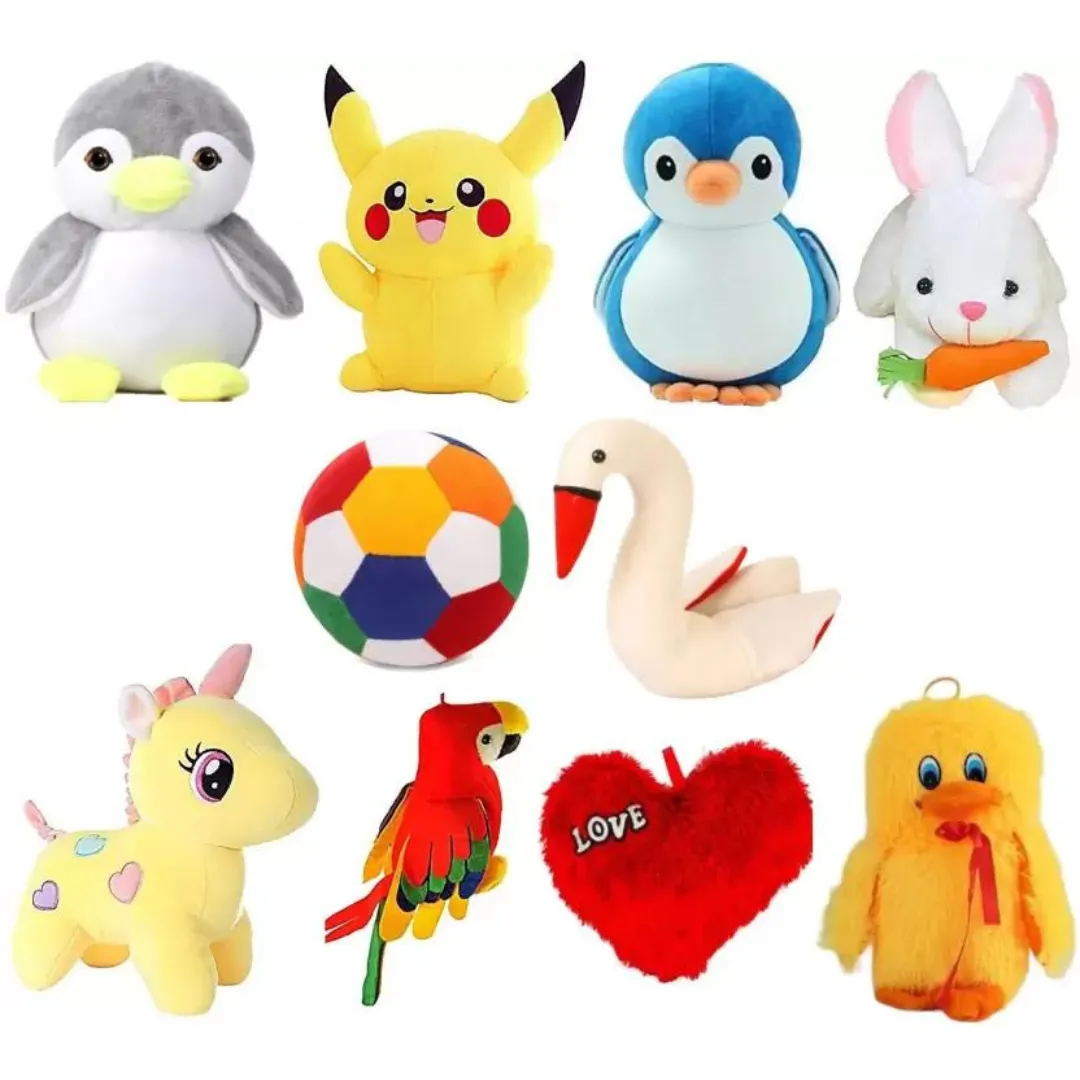 Combination Of (Heart Pillow, Balloon Teddy, Cap Teddy, Rabbit, Pikachu, White Elephant, Parrot, Unicorn, Kitty, Penguin, and Rabbit) Soft and Stuffed Toys for Birthday Presents for Wives, Girls, and Husbands; Couples Special Soft Toys for Weddings and Anniversaries; Baby Toys Gift Items - 30 cm (Multicolor)