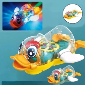 Skstore 3D Duck 360° Degree Rotation Gear Simulation Mechanical Sound and Light Dispatch (Multicolor)