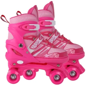 Lyrovo Adjustable Roller Skates with Break for Kids, Girls and Boys (L, Pink)