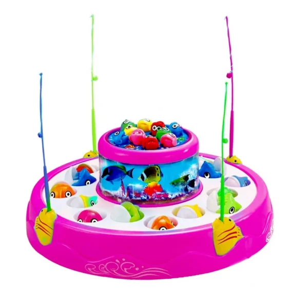 Smart TOY™ Fishing Fish-Catching Game with 26 Piece Fishes, 2 Rotary Ponds and 4 Pods with Music and Light Function (Pink)