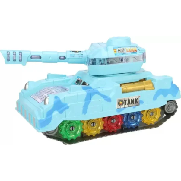 GAM COLLECTION Musical Tank Toy for Kids, Bump N Go Action, 3D Lights (Batteries Operated) (Blue)