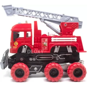 GREAT WORK 6x6 Wheeler Fire Truck Toys, 360 Rotate Barrels Friction Power Truck, Friction Powered Construction Unbreakable Truck with Light & Sound Engineering Toys Water Tanker for Kids Toy-6123 (Red, Pack of: 1)