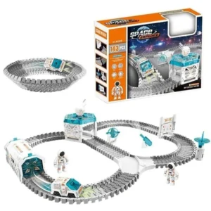 SXDHK Space Car Track Set 143 pcs Train with Flexible Race Track Space Station and Astronauts Educational Space Toys for Kids (Multicolor)